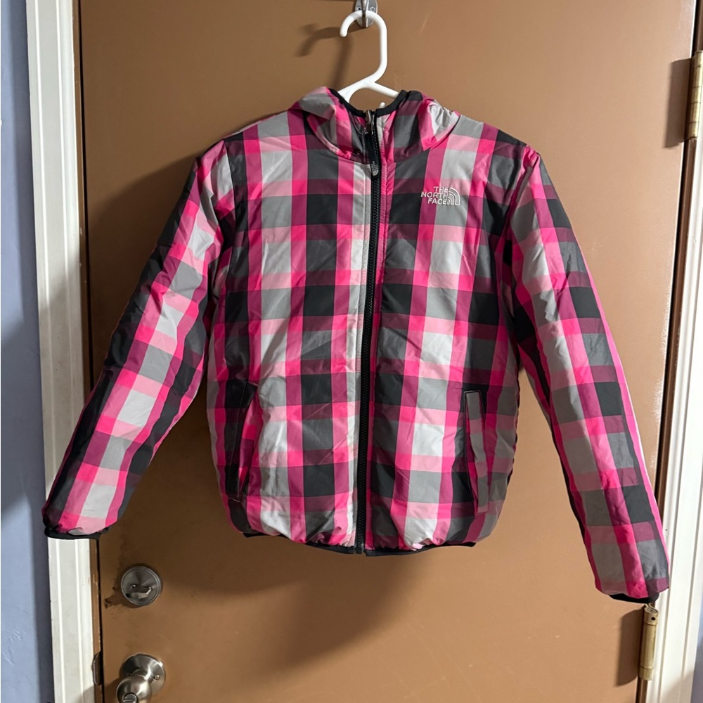 The North Face 550 Pink and Black Plaid Black Reversible Jacket